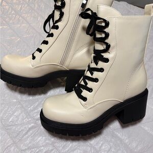 Nine West Cream Combat Boots